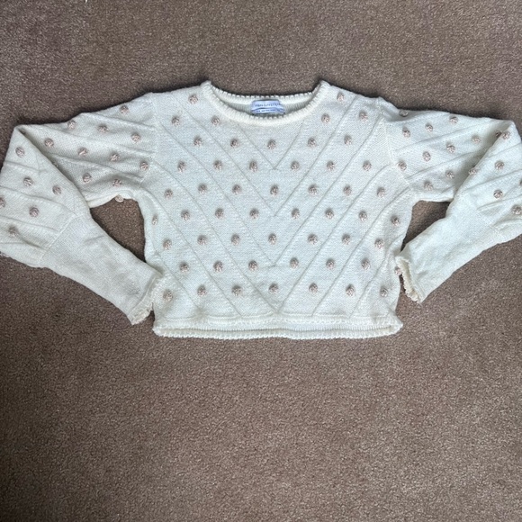 Urban Outfitters Cream Sweater with Gold Pom Poms Cropped - Picture 2 of 9
